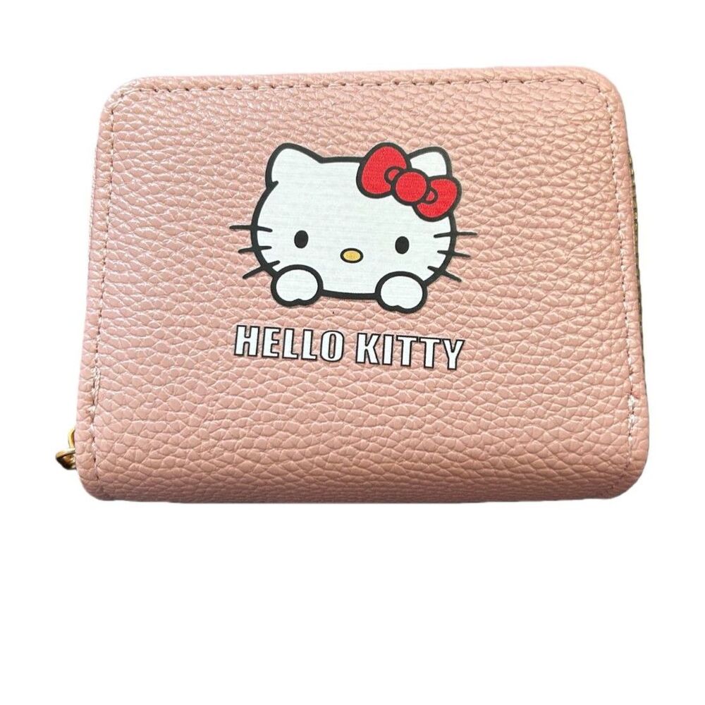 Hello Kitty Zip Around Double Wallet Credit Card Holder Faux Leather Pink TE4